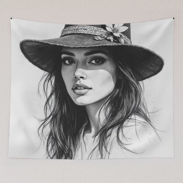 Item preview, Country Grace - Monochrome Bohemian Portrait Art designed and sold by nhk999.