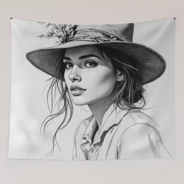 Item preview, Prairie Elegance - Western Fashion Portrait Sketch designed and sold by nhk999.