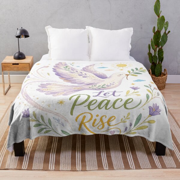 Item preview, White Dove Olive Branch Inspirational Let Peace Rise Floral Watercolor Art designed and sold by inkoutninja.
