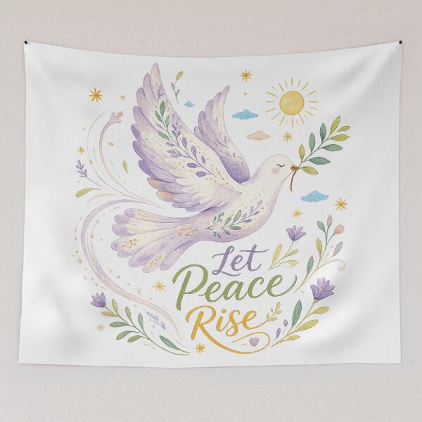 Item preview, White Dove Olive Branch Inspirational Let Peace Rise Floral Watercolor Art designed and sold by inkoutninja.