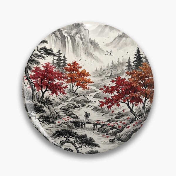Item preview, Serene Autumn Landscape Ink Wash Painting designed and sold by iris-festival.
