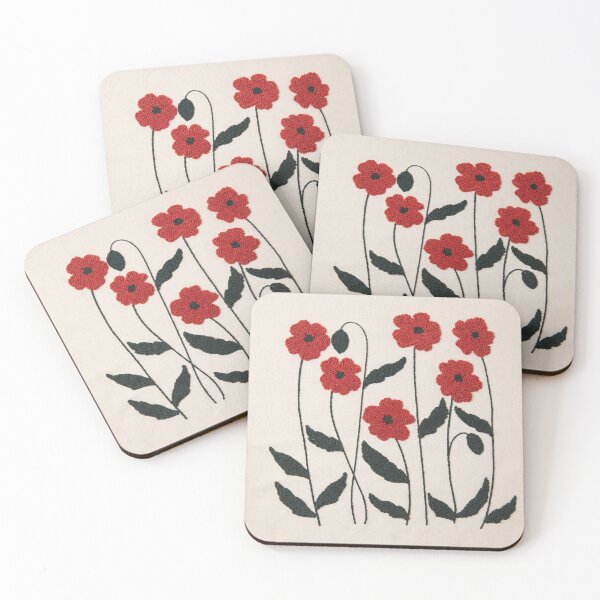 Item preview, Illustration with red flowers in a rustic, botanical, embroidered style designed and sold by Knightofartx25.