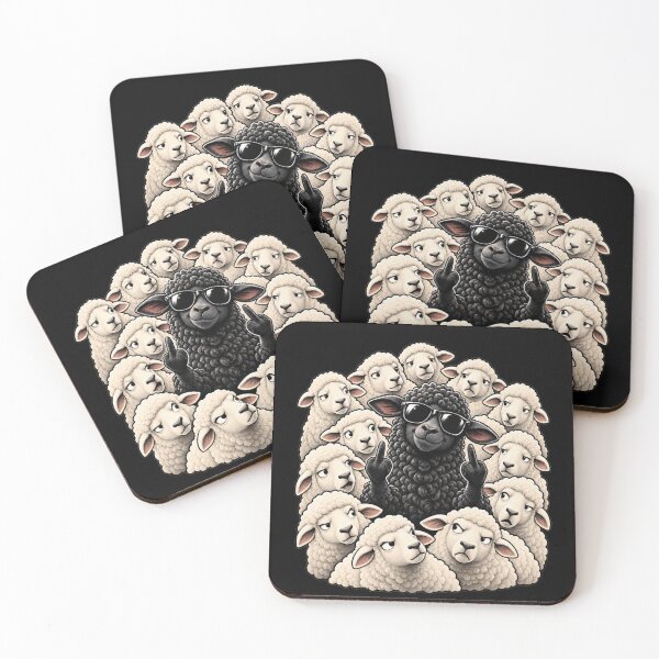 Item preview, Black Sheep Wearing Sunglasses Cute Fluffy White Flock designed and sold by MaskedTarget.