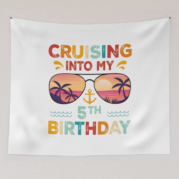 Item preview, Cruising Into My 5th Birthday – Kids Cruise Birthday Sunset Sunglasses designed and sold by Jose Art Studio.