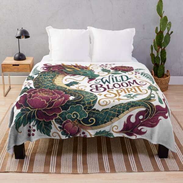 Item preview, Mystical Teal Dragon Wild Bloom Spirit Floral Fantasy Art Design designed and sold by inkoutninja.