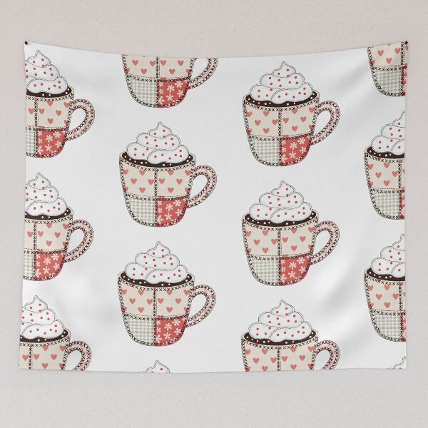 Item preview, Cozy Patchwork Hot Cocoa Cup Winter Coffee Folk Art Design designed and sold by Luminari Creations.
