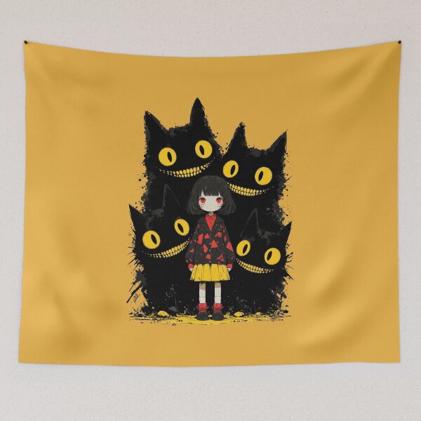Item preview, Shadow Grin-Red-Eyed Anime Girl & Grinning Black Shadow Cats Graphic designed and sold by HexOne.