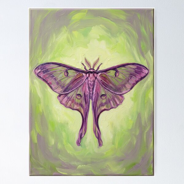 Item preview, Purple Luna Moth Oil Painting – Aesthetic Cottagecore Insect Art designed and sold by R-market.