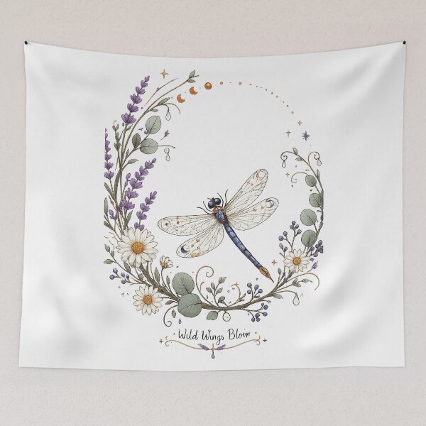 Item preview, Dragonfly Lavender Daisy Wild Wings Bloom Floral Cottagecore Botanical Art designed and sold by inkoutninja.