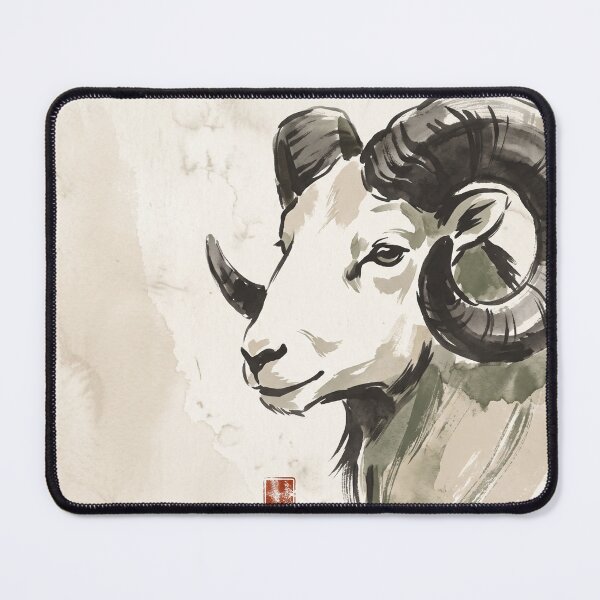 Item preview, Year of the Goat 2027 Ram Horns Japandi Ink Art Lunar New Year Wabi Sabi Neutral Decor designed and sold by WabiSabiEssence.