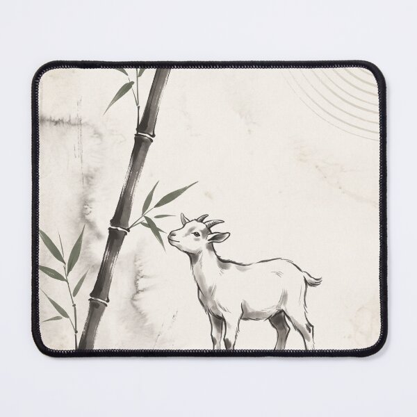 Item preview, Year of the Goat Young Goat and Bamboo Japandi Ink Art Lunar New Year Minimalist Decor designed and sold by WabiSabiEssence.