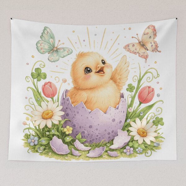 Item preview, Cute Baby Chick Hatching Easter Egg Spring Flowers Butterfly Watercolor Art designed and sold by inkoutninja.