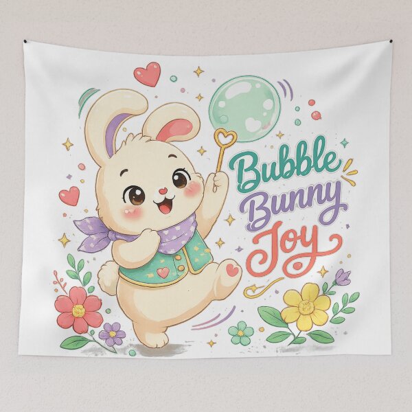 Item preview, Bubble Bunny Joy Cute Easter Rabbit with Balloon Kawaii Spring Art designed and sold by inkoutninja.