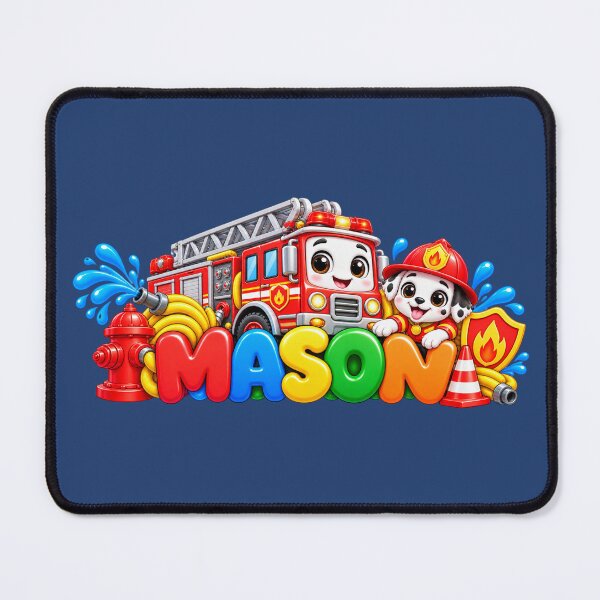 Item preview, Mason Personalized Name – Cute Fire Truck and Dalmatian Puppy Firefighter Adventure designed and sold by HO•Designs.