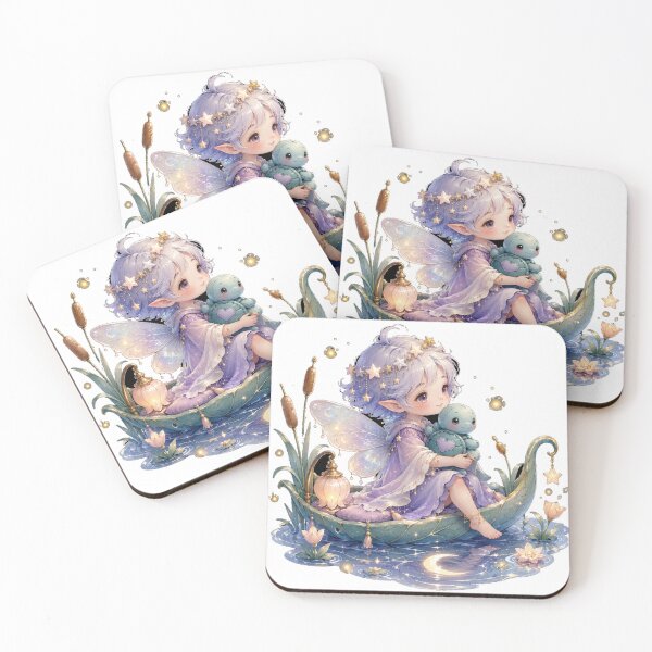 Item preview, Moonlit Fairy Dream Cute Lavender Woodland Elf with Turtle Fantasy Art designed and sold by inkoutninja.
