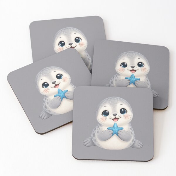Item preview, Cute Baby Seal Holding a Blue Starfish designed and sold by All About DigiCraft by Fedelina.