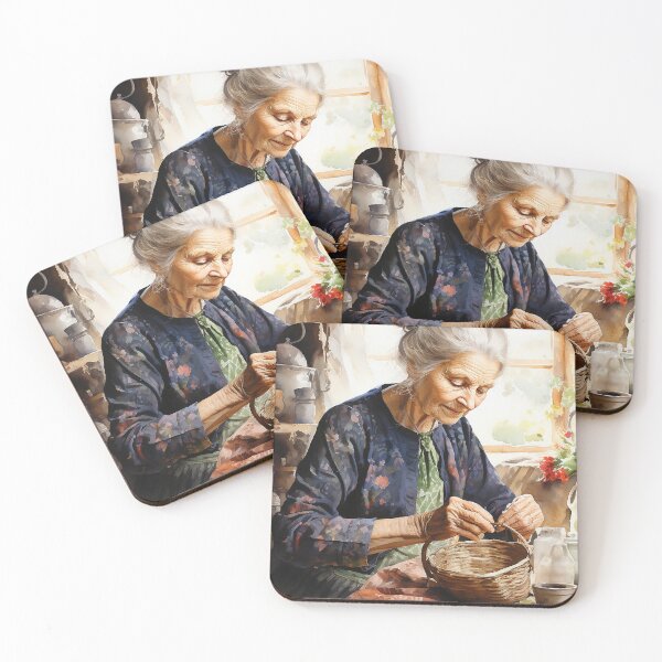 Item preview, The Weavers Craft - An Old Woman Weaving A Basket - Contemporary Art - Watercolor Art designed and sold by CastleBySea.