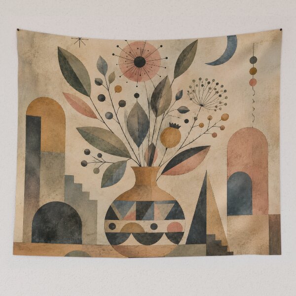 Item preview, Mid Century Botanical Vase with Moon Geometric Folk Art designed and sold by Amalia Gutyz.