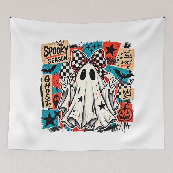 Item preview, Cute Halloween Ghost Spooky Season Checkered Bow Art designed and sold by GenioFin.