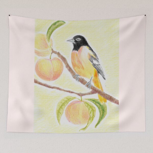 Item preview, Oriole Among the Peaches - Hand-drawn Illustration designed and sold by Julia N.