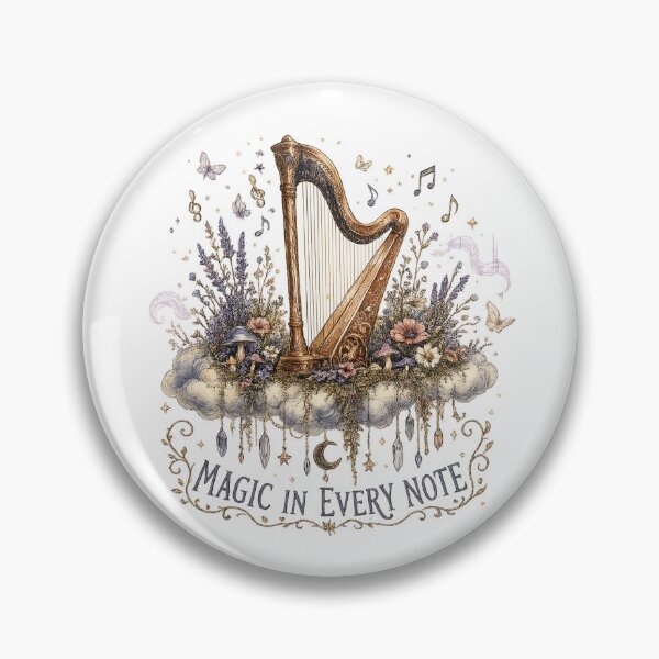 Item preview, Enchanted Harp Celestial Floral Fantasy Music Magic in Every Note Art designed and sold by inkoutninja.