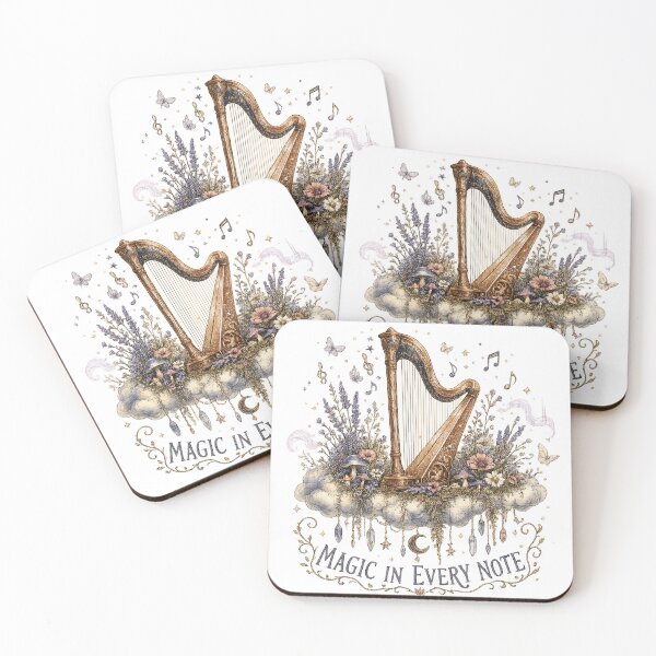 Item preview, Enchanted Harp Celestial Floral Fantasy Music Magic in Every Note Art designed and sold by inkoutninja.