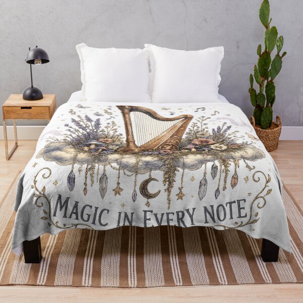 Item preview, Enchanted Harp Celestial Floral Fantasy Music Magic in Every Note Art designed and sold by inkoutninja.