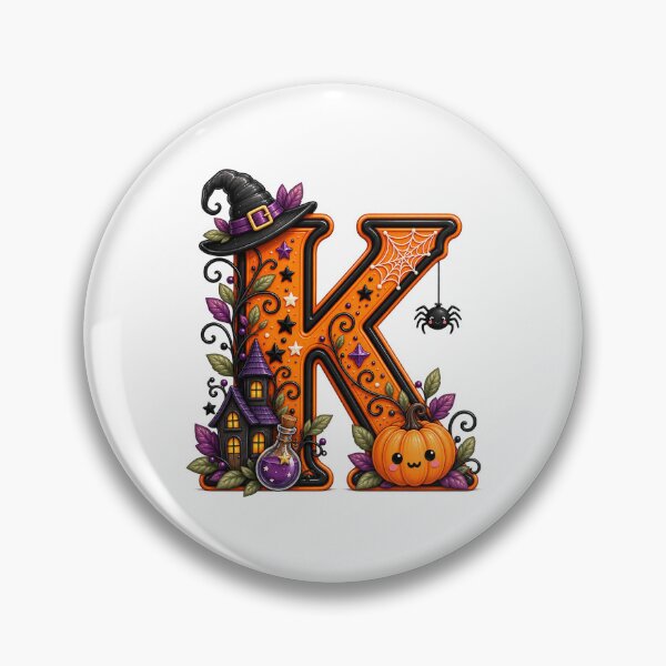 Item preview, Cute Halloween Letter K Witch Hat Pumpkin Spider designed and sold by TiaraHans.