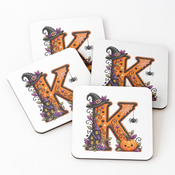 Item preview, Cute Halloween Letter K Witch Hat Pumpkin Spider designed and sold by TiaraHans.