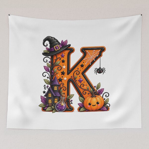 Item preview, Cute Halloween Letter K Witch Hat Pumpkin Spider designed and sold by TiaraHans.
