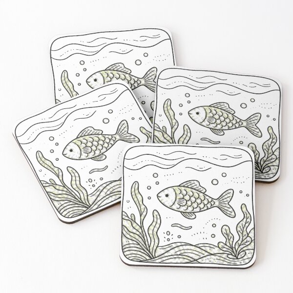 Item preview, Underwater Fish Ocean Life Black and White Linocut Illustration designed and sold by poell7072.