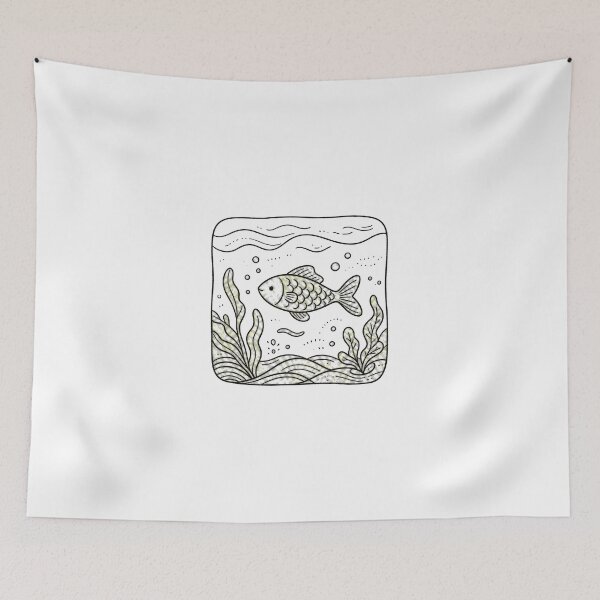 Item preview, Underwater Fish Ocean Life Black and White Linocut Illustration designed and sold by poell7072.
