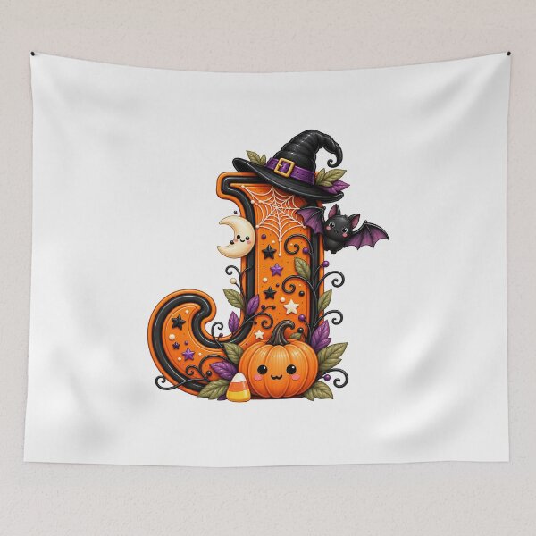 Item preview, Cute Halloween Letter J Witch Hat Pumpkin Bat designed and sold by TiaraHans.