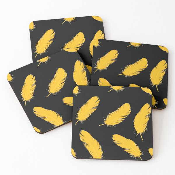 Item preview, Yellow Feathers on Black Pattern – Boho Minimalist Bird Feather designed and sold by FestivityFinds.