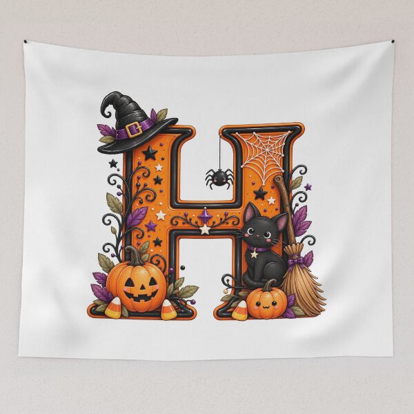 Item preview, Cute Halloween Letter H Black Cat Witch Pumpkin designed and sold by TiaraHans.