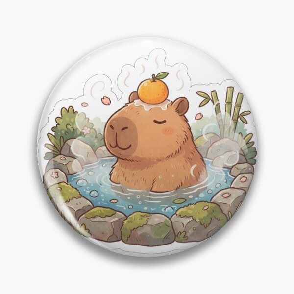 Item preview, Just Chill Capybara Hot Spring Orange on Head Sticker designed and sold by Varaprasad43.