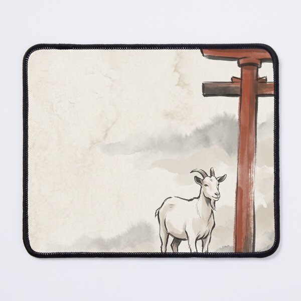 Item preview, Year of the Goat and Torii Gate Japandi Ink Art Lunar New Year Japanese Shrine Decor designed and sold by WabiSabiEssence.