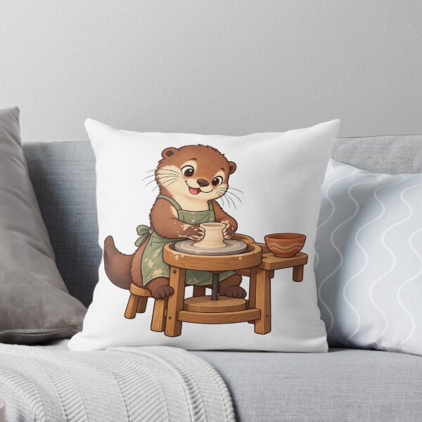 Item preview, Cute Otter Potter Shaping a Ceramic Cup designed and sold by MushroomHut.