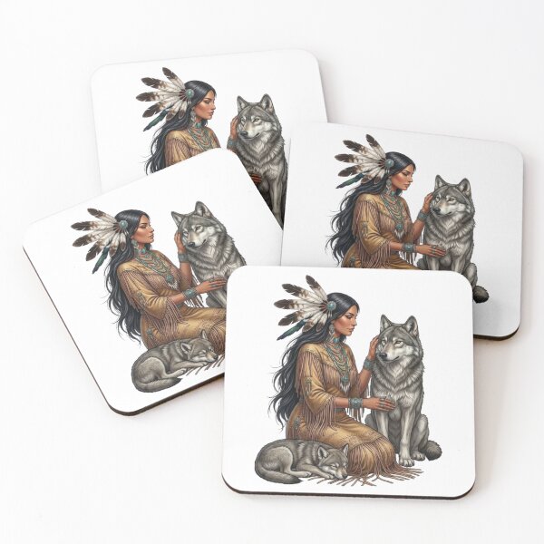 Item preview, The Beautiful Native American Woman and Her Protective Wolf designed and sold by CHRIST5000.
