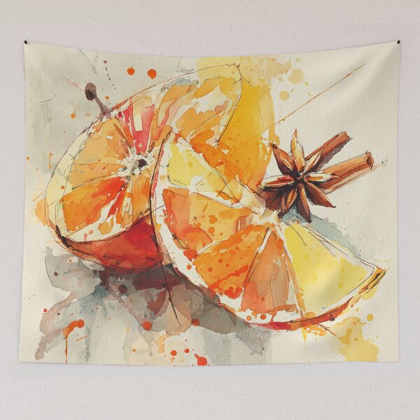 Item preview, Watercolor Orange Slices with Cinnamon and Star Anise designed and sold by solynneart.
