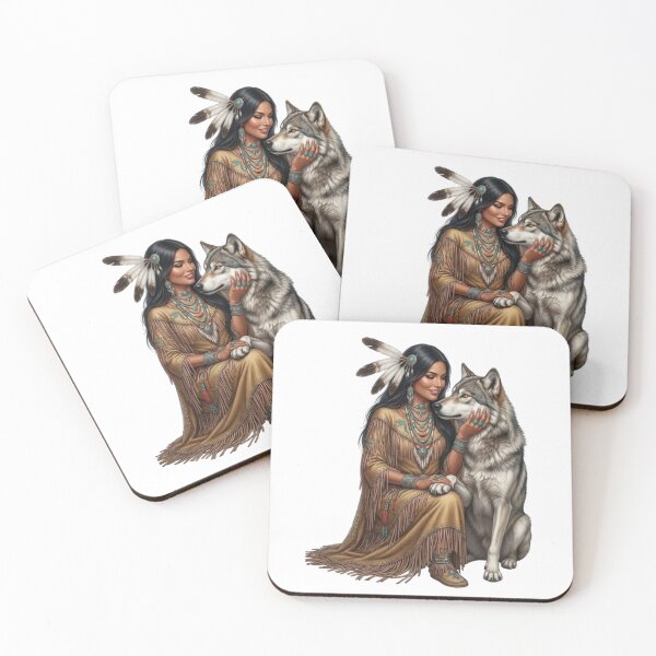 Item preview, The Beautiful Native American Woman and Her Protective Wolf designed and sold by CHRIST5000.