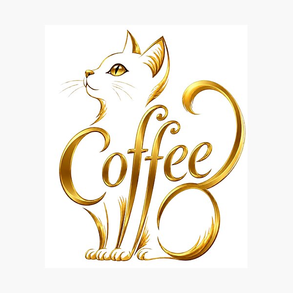 Item preview, Golden Coffee Cat – Typography Art Design designed and sold by Mona Artistry.
