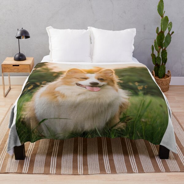 Item preview, Fluffy Corgi Dog Winking On Lawn At Sunset designed and sold by lakelatisha.