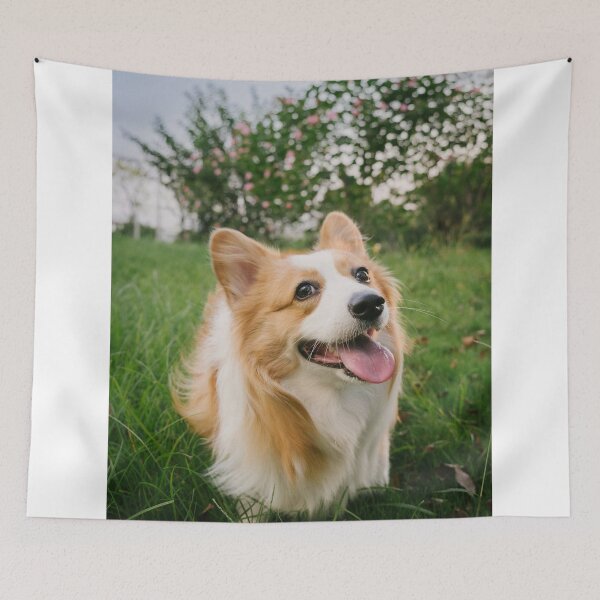 Item preview, Smiling Corgi Dog Standing On Green Lawn Outdoor designed and sold by lakelatisha.