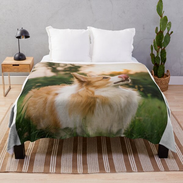 Item preview, Fluffy Corgi Dog Licking Its Nose In Golden Sunset Light designed and sold by lakelatisha.