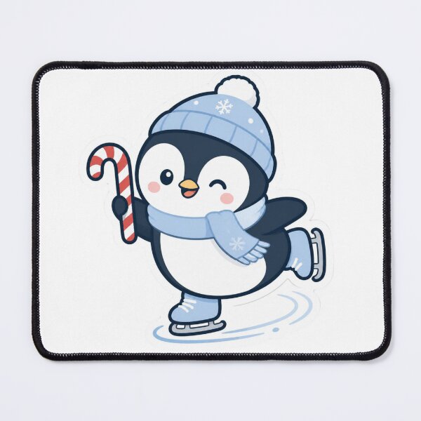 Item preview, Kawaii Penguin Ice Skating Candy Cane Cute Christmas Sticker designed and sold by Cosmic Zodiac Studio.