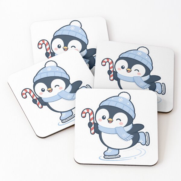 Item preview, Kawaii Penguin Ice Skating Candy Cane Cute Christmas Sticker designed and sold by Cosmic Zodiac Studio.