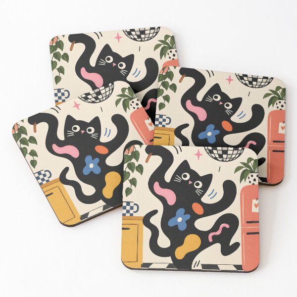 Item preview, Dancing Black Cat in Retro Kitchen – Funny Disco Cat Wall Art designed and sold by artswag.