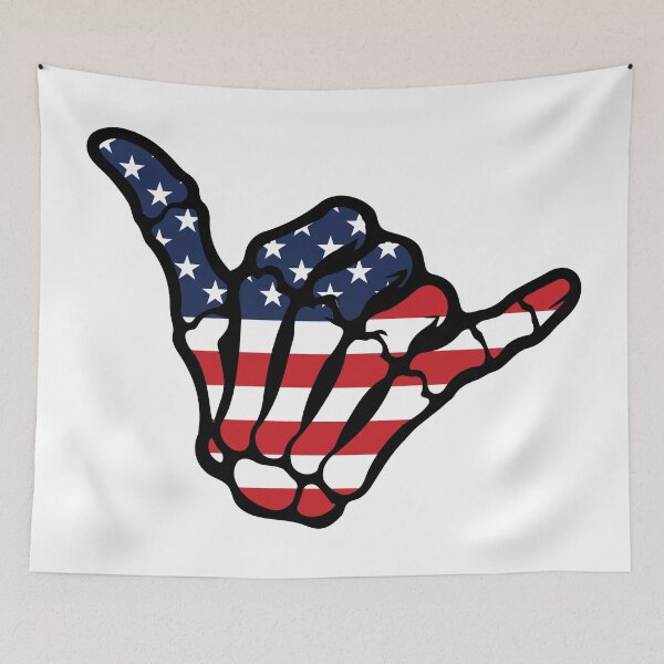 Item preview, American Flag Skeleton Shaka - Patriotic Surf Hang Loose designed and sold by Marshallamoakohene.