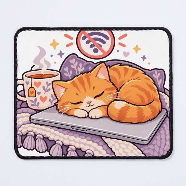 Item preview, Sleepy Cat on Laptop Offline Mode Cozy Wi-Fi Off designed and sold by thetechnopath.